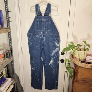 Blue Denim Overalls With Paint Splatter